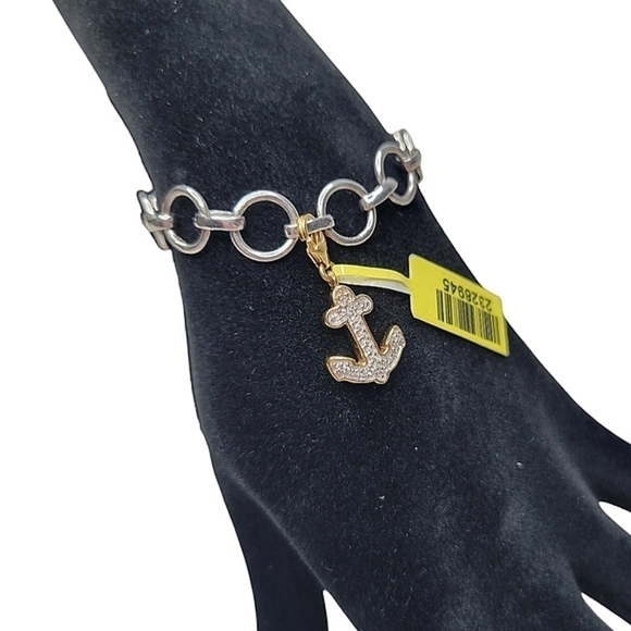 NWT .925 Sterling Silver Gold Cubic Zirconia Anchor Bracelet Charm (Charm Only) - Picture 1 of 4